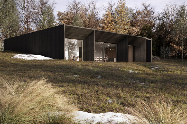 casa de campo em arrquitetura simples em madeira na cor preta