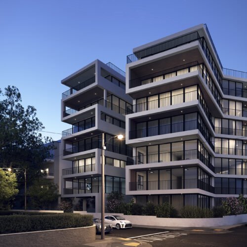 prédio residencial de sete andares de arquitetura moderna com varandas e guarda corpo metálico e janelas de vidro